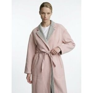 Tout a Coup Pink Wool Blend Lace Up Back Wrap Coat with Belt Size S